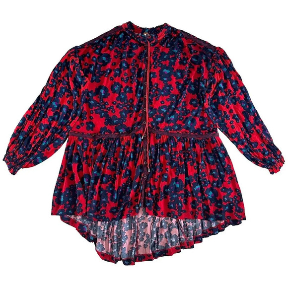 Free People Top Love Letter Mini Dress Merlot Tunic Combo Oversized - Picture 3 of 16